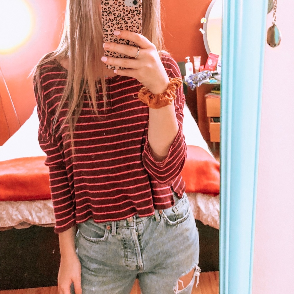 Free People Stripped Cropped Shirt